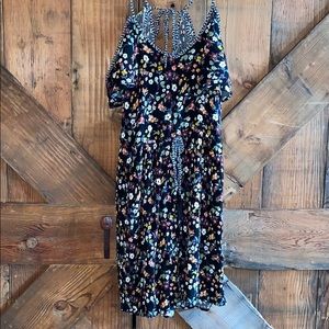 Black floral dress with cold shoulder